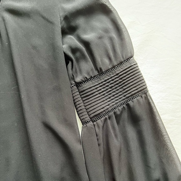 Zara Basic Mandarin Collar Long Sleeve Black Sheer Blouse (L) - Picture 3 of 8